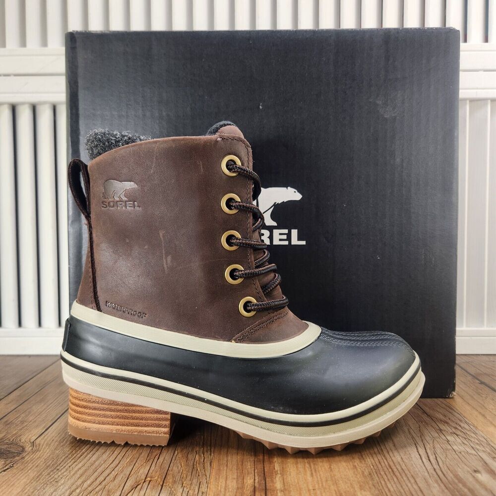 Sorel Slimpack III Lace Womens Size 6 Blackened Brown Waterproof Leather Boots